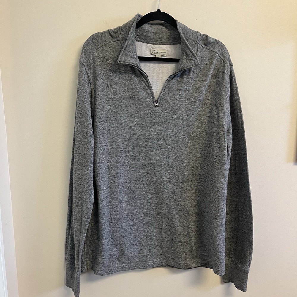 Men’s J.Crew Knit Goods 1/4 Zip Pullover Heathered Gray Cotton Size Large