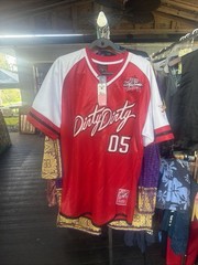 FUBU dirty, dirtCity Series Men’s Mesh V-Neck Jersey T-Shirt L Red/White Graphic