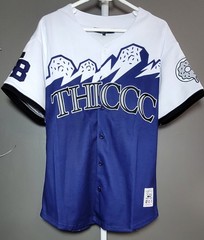 Thiccc Boy Nation Baseball Jersey Gradient Design W/ Donut Graphics Men Sz L