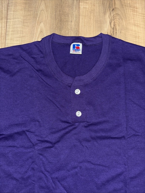 Men’s Russell Athletic 50/50 Purple 2 Button Henley Tee Adult Large gallery