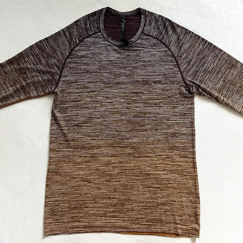 Lululemon Men Dark Adobe Brown Gold Ombre Metal Vent Tech LS Long Sleeve Shirt M gallery