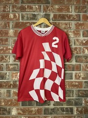 Vintage Red V-neck Dynamic Jersey Checkered Number 2 Streetwear Small Sporty