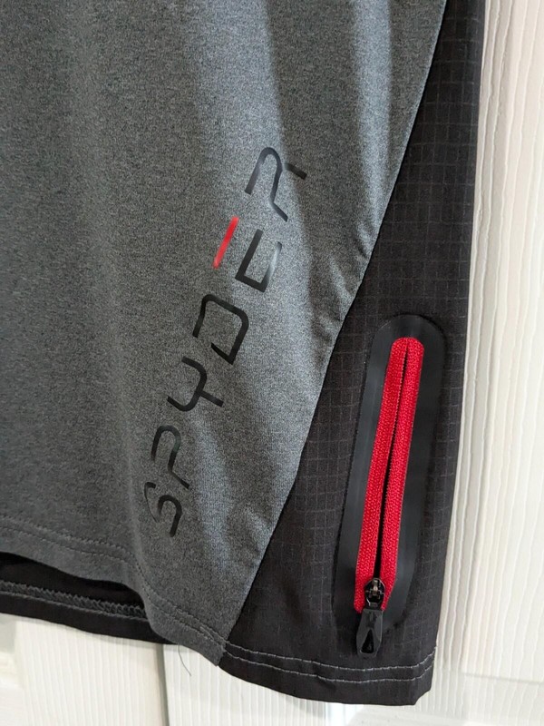 Spyder Active Men's Color Block Sport Top Small, Black Gray with Red Accents gallery
