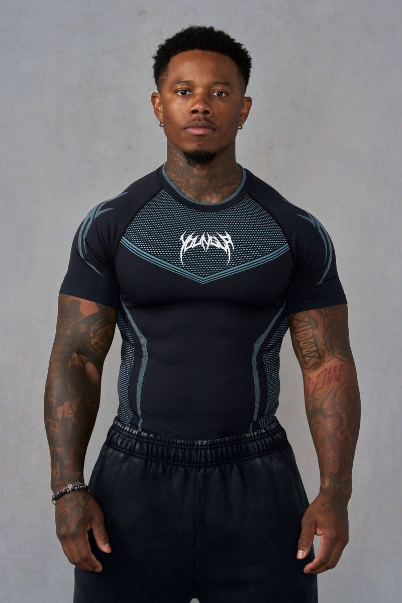 YOUNGLA (SOLD OUT) - 4065 - WARRIOR X COMPRESSION TEES - BLACK/BLUE - SMALL gallery