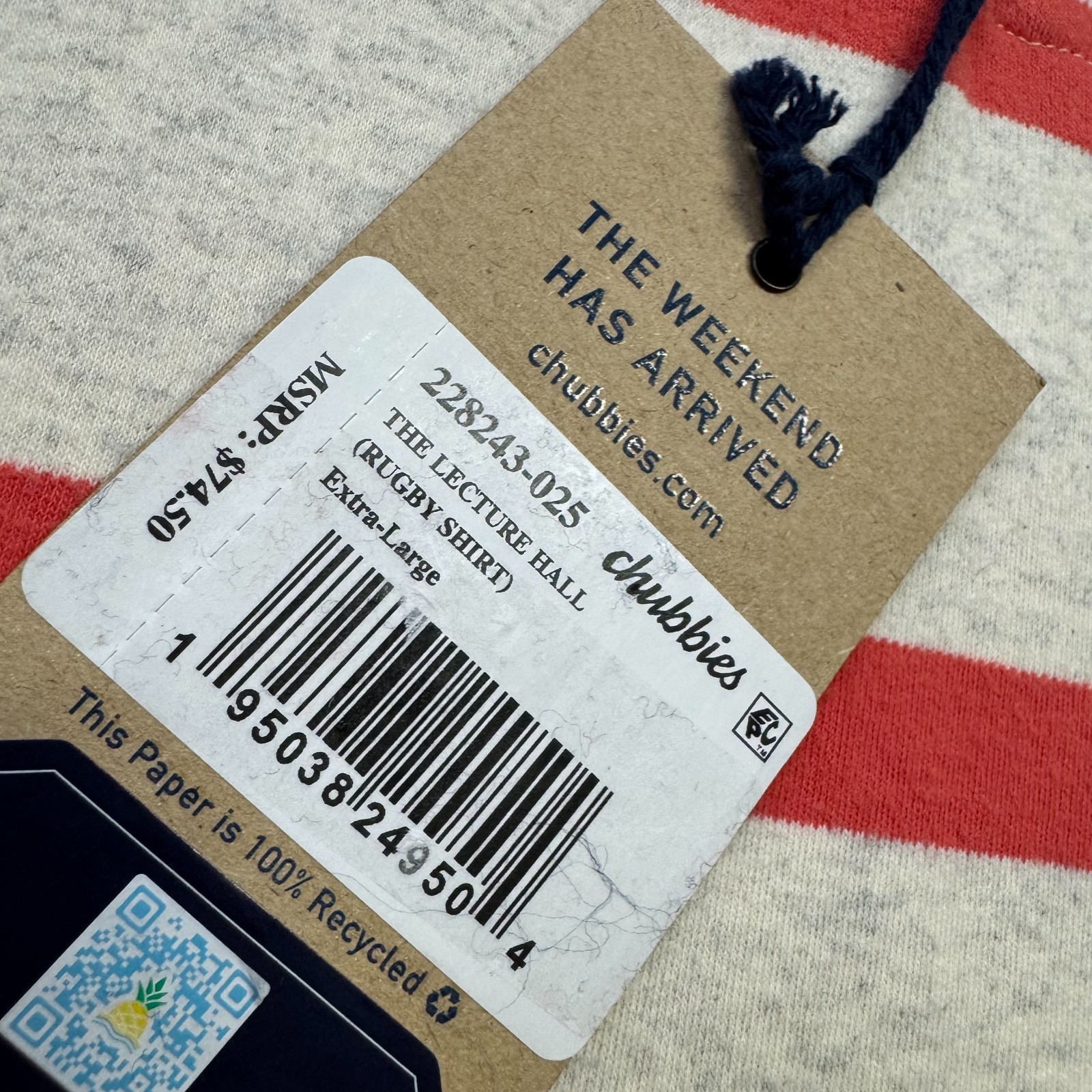 Chubbies The Lecture Hall Rugby Shirt XL White Red Stripe New $74.50 NWT gallery