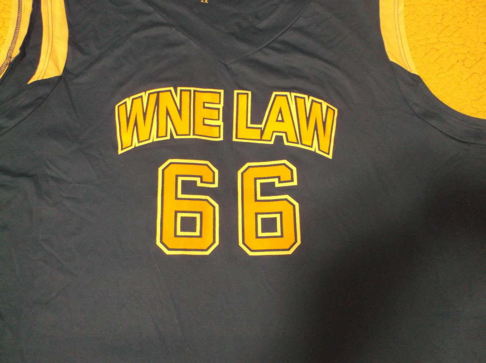 THEMIS BAR REVIEW BASKETBALL JERSEY ADULT 2XL WNE LAW BLUE AND YELLOW MINT gallery