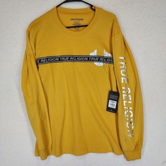 True Religion Men’s Mineral Yellow Long Sleeve Tee Foil Taping Logo Shirt Large