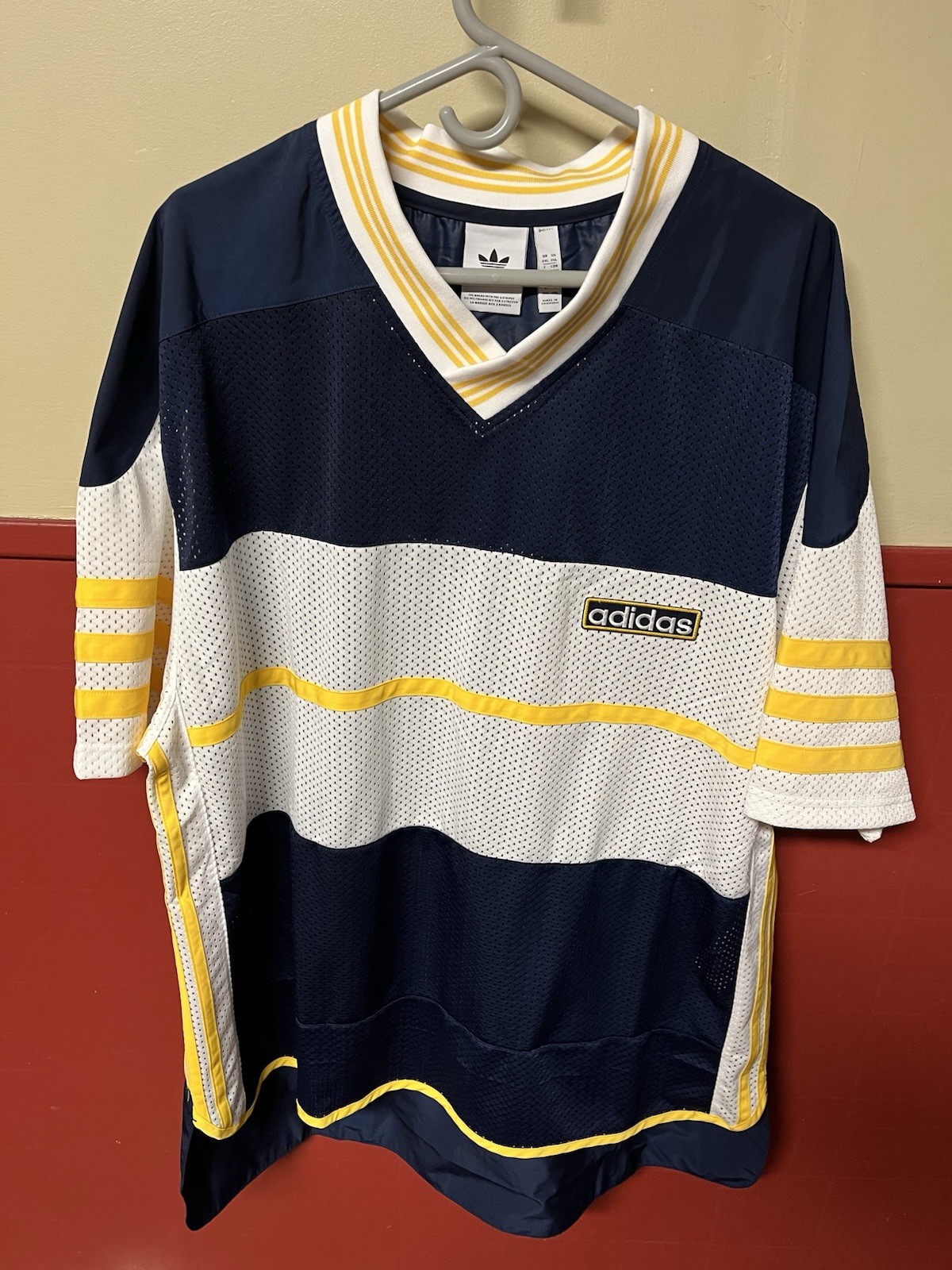 Adidas Adibreak Jersey Night Indigo White Yellow Men's XXL 3 Striped Mesh gallery