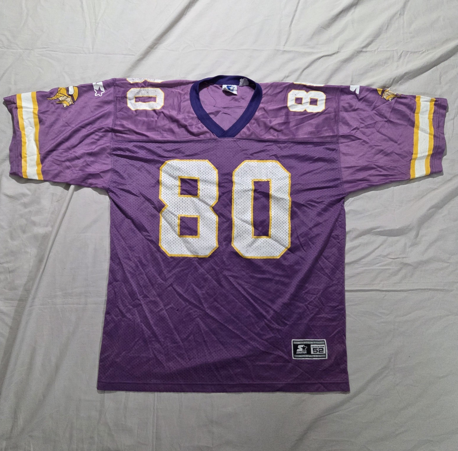 Vintage Minnesota Vikings Carter 80 Starter Size 52 XL Light Purple Jersey 1995 gallery