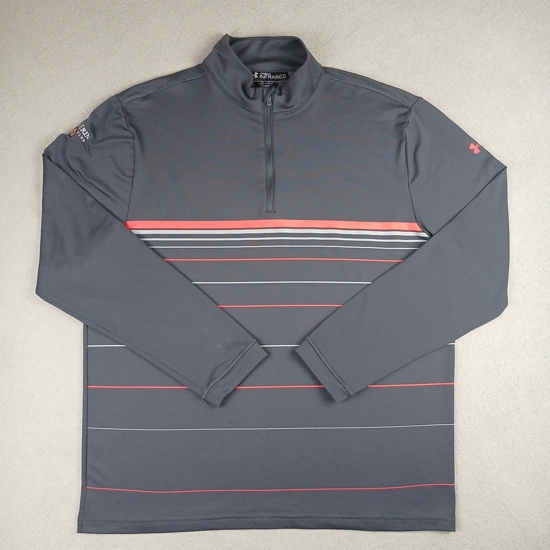 Under Armour 1/4 Zip Men's Large Grey Striped Loose Coldgear Infrared Pullover gallery