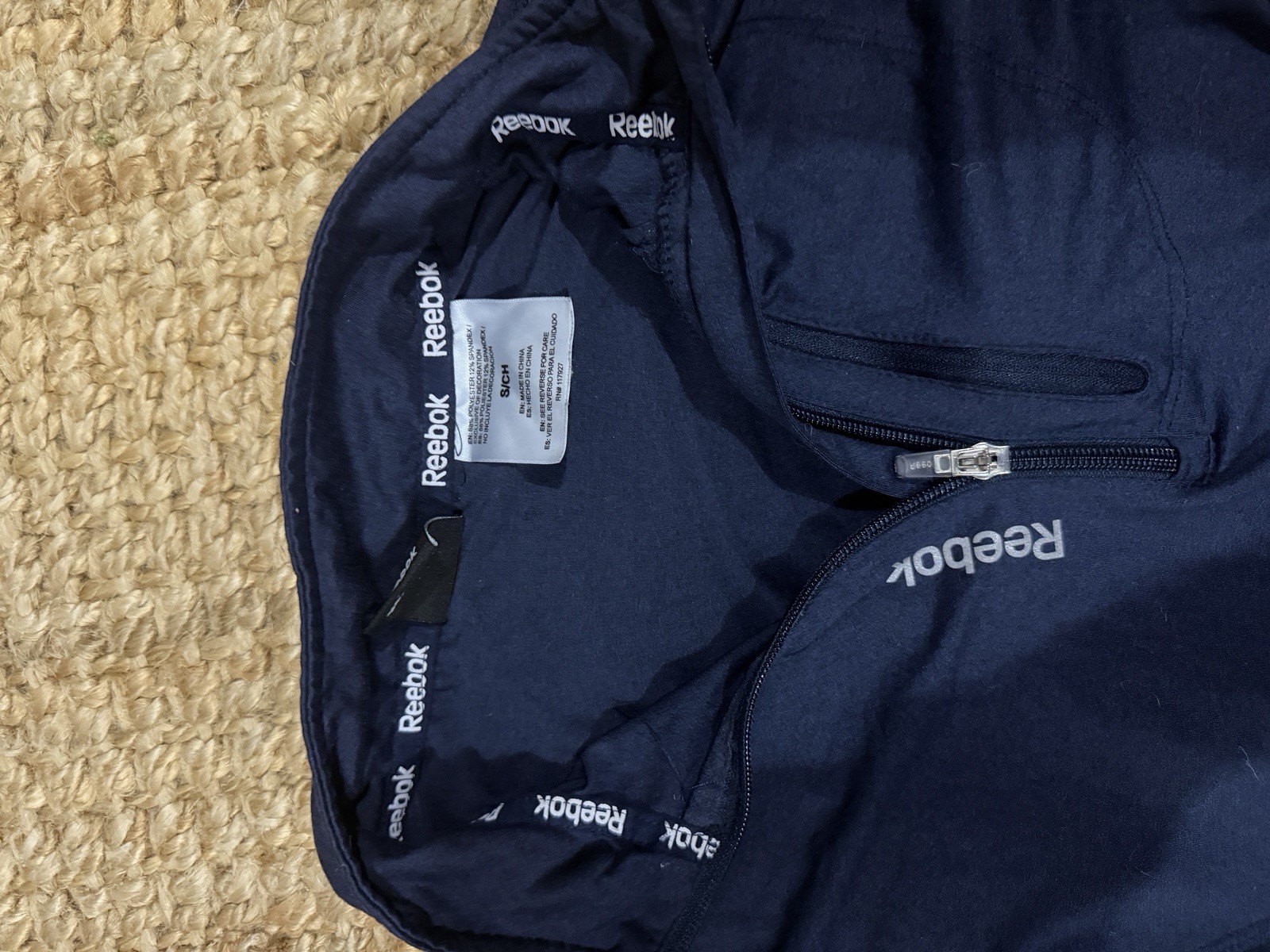 Reebok Men's 1/4 Zip Mock Neck Navy Polyester Pullover Top Size S gallery
