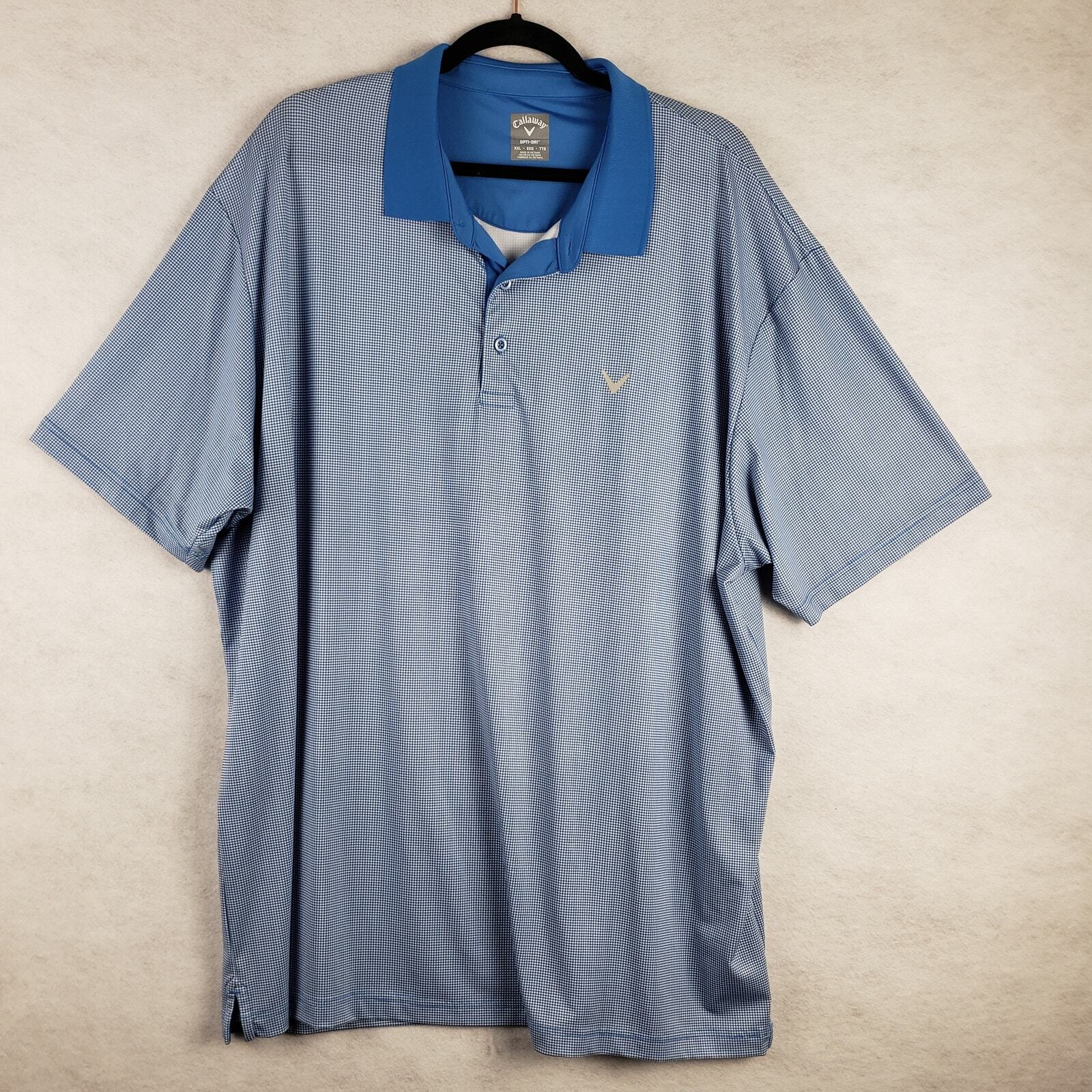 Callaway Men's XXL Opti-Dry Golf Polo Light Blue White Gingham Checker Preppy gallery