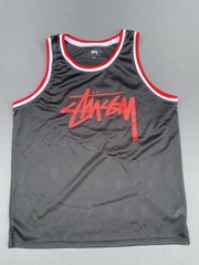 Vinegar Stussy Men’s Black Mesh Jersey Logo Tank, Crew Neck Polyester, L 0066