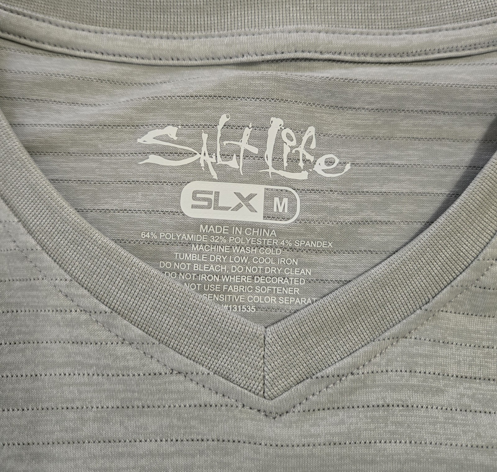 Salt Life SLX Men’s M Gray Striped V-Neck Pocket Tee Moisture Wicking Stretch gallery