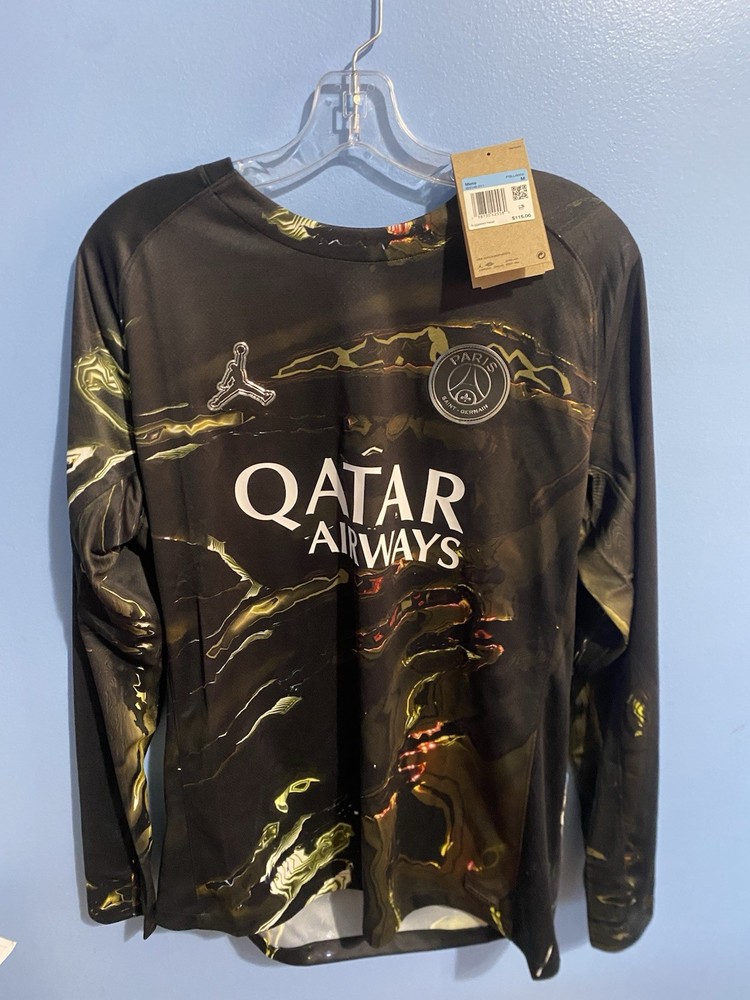 Jordan PSG Paris Saint-Germain Long Sleeve Soccer Jersey Black/Gold Men’s M