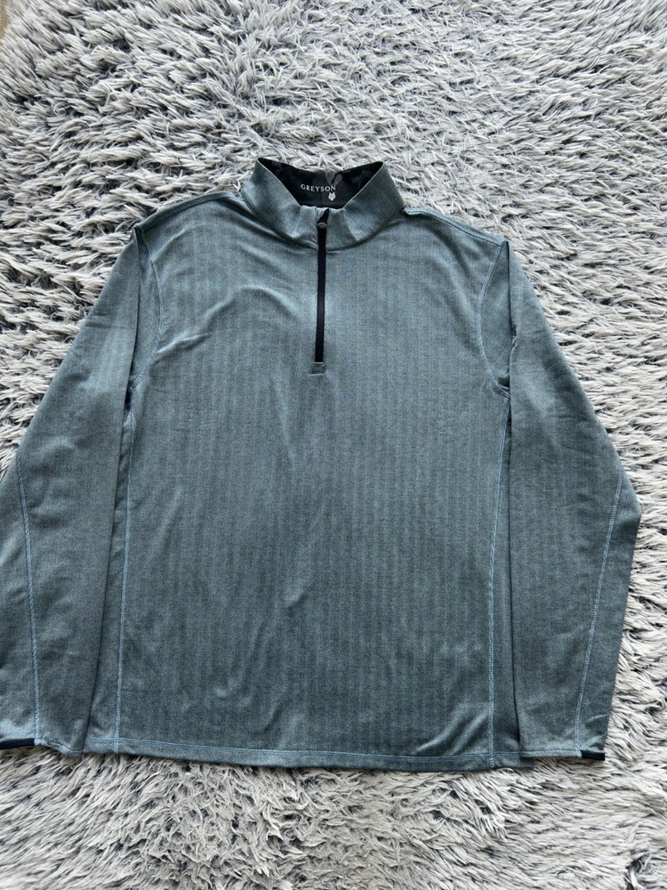 Greyson Pullover Mens XL Green Herringbone Tate 1/4 Zip Golf Stretch Mock Neck