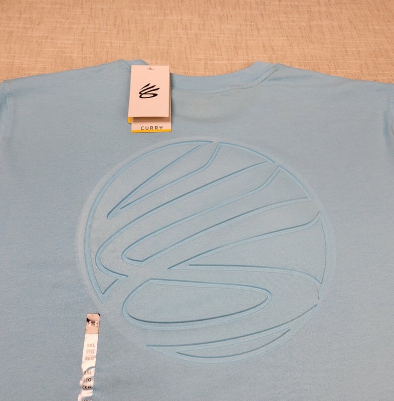 Under Armour Curry Shirt 2XL Men Light Blue Embossed Logo Tee Loose Fit Crewneck gallery