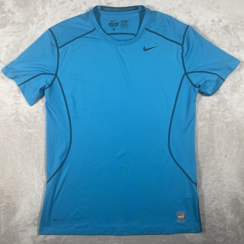 Nike Pro Combat Fitted Dri-Fit Mens Large Blue Compression Training Shirt gallery