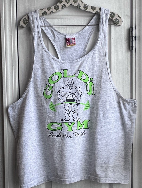 Vtg 90s Gold’s Gym Bradenton FL Tank Top SINGLE STITCH 100% Cotton Grey Green XL gallery