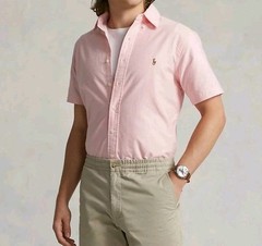 RALPH LAUREN Classic Fit Oxford Shirt Mens L Pink Short Sleeve ButtonUp Preppy