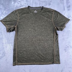 PrAna Breathe Shirt Mens Large Green Stripe Short Sleeve Athletic Yoga Top Gym