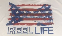 New $40 Reel Life Americana Fish Tail Shirt Mens Sun Water UPF 50+ Polyester XL