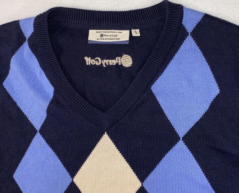 PERRY GOLF BY GLEN MUIR ARGYLE SWEATER VEST SIZE LARGE BLUE AND BEIGE gallery