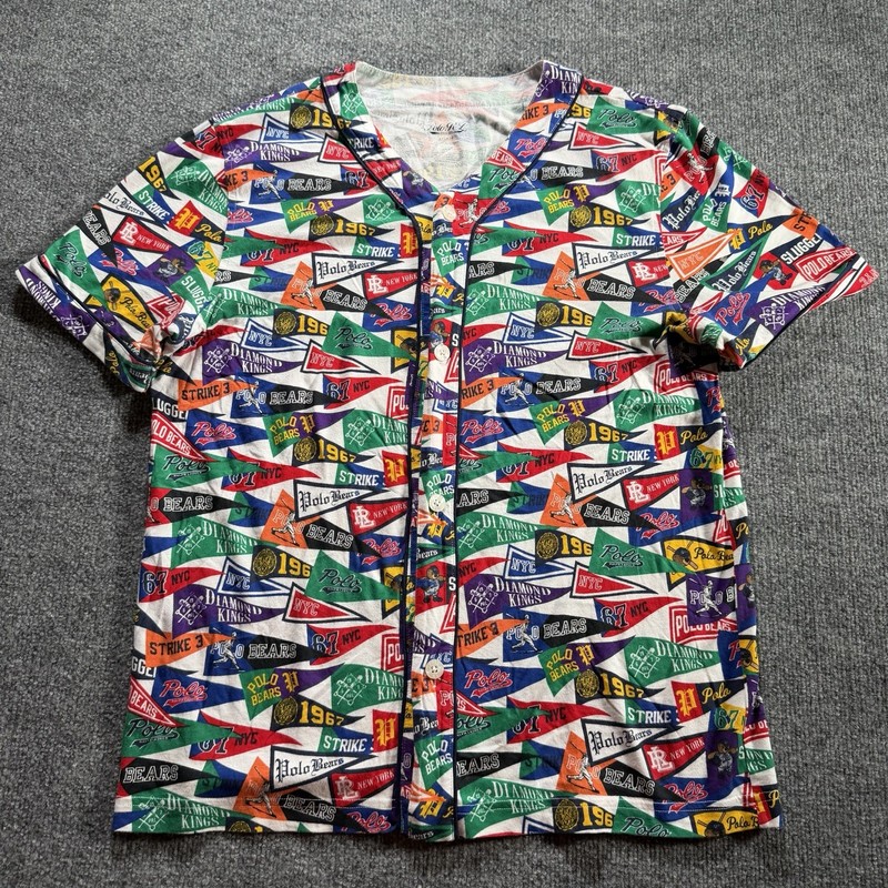 Polo Ralph Lauren Baseball Jersey Shirt Mens Small Flags Pennants Polo Bears gallery