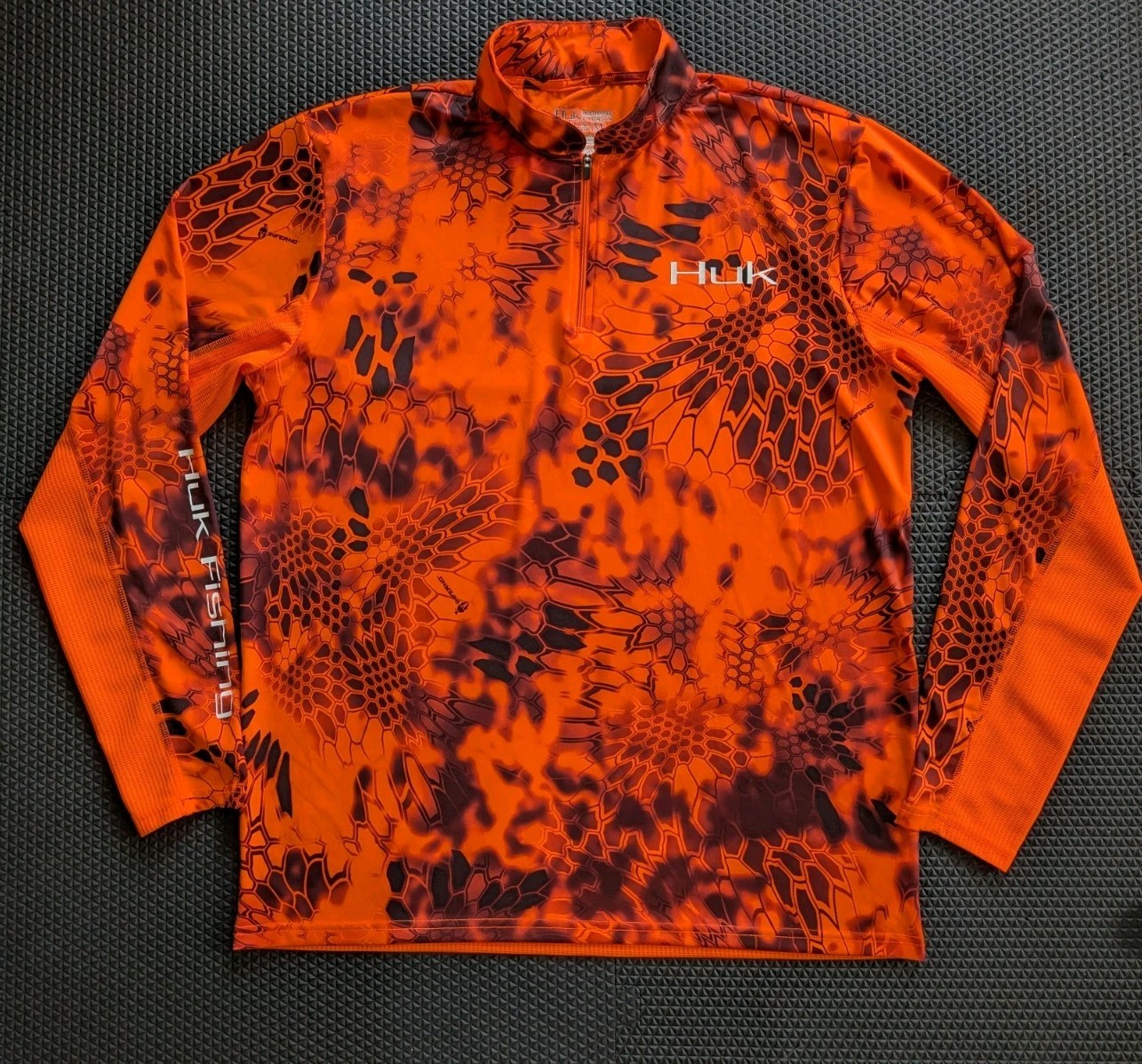 Huk 1/4 Zip Pullover Mens Medium Orange Kryptek Camo Fishing Long Sleeve Hunting gallery