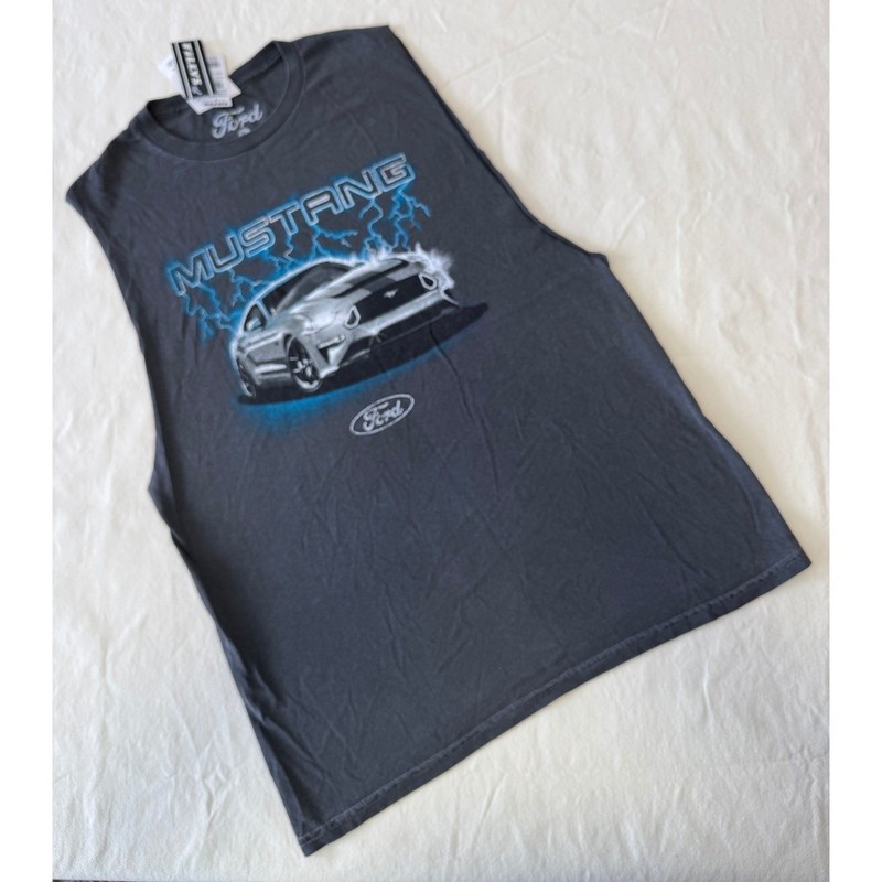 Ford Mustang Muscle Shirt Men's S Gray Graphic Car Lightning Sleeveless Tee NWT gallery