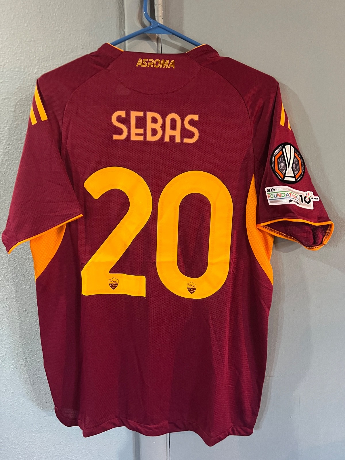 Adidas AS Roma Sebas 2023-24 Home Jersey Mens L Slim Fit Maroon Soccer Shirt gallery