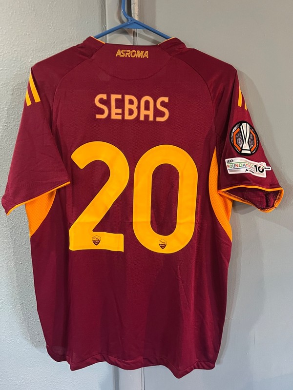 Adidas AS Roma Sebas 2023-24 Home Jersey Mens L Slim Fit Maroon Soccer Shirt gallery
