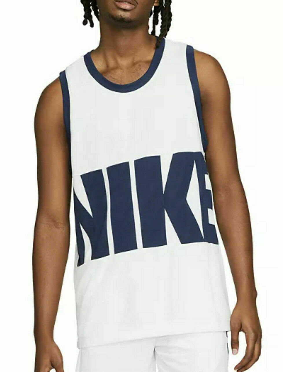 NWT$40 NIKE DRI FIT White Blue Large Letter BASKETBALL JERSEY Tank Men DA1041 gallery