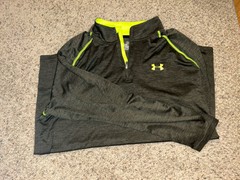 Under Armour Heatgear Mens 1/4 Zip Long Sleeve XL Loose Fit Olive Green Yellow
