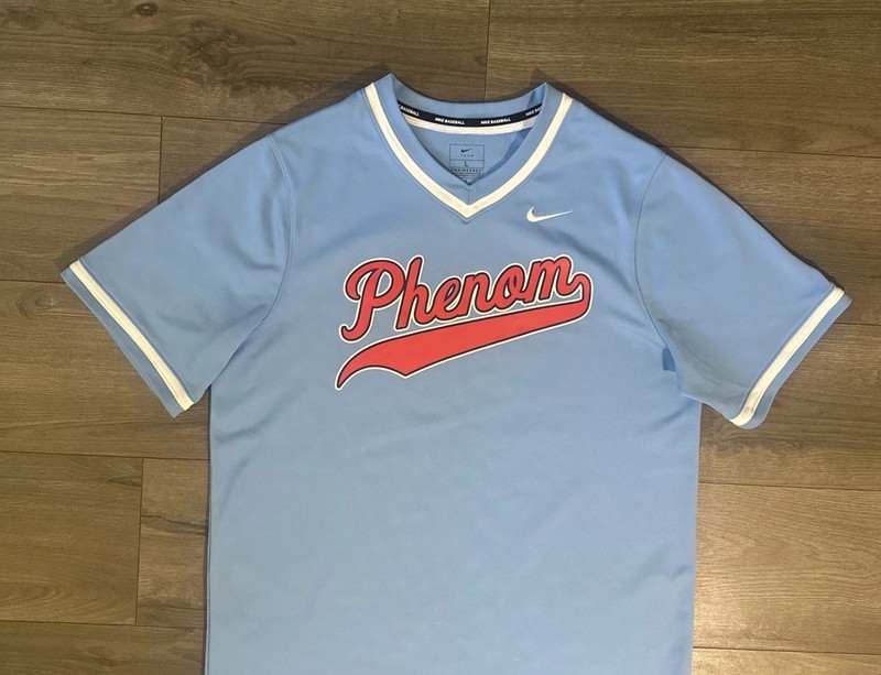 Nike Team “Phenom 23” Graphic Print Baseball Jersey Mens L Large Baby Blue gallery