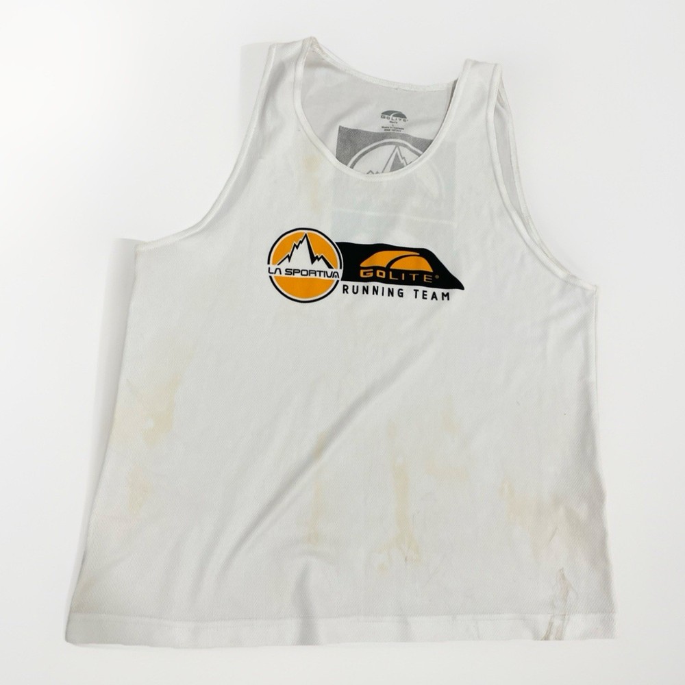 rare vintage La Sportiva Mountain Running Team Tank Men’s Large Sugoi White