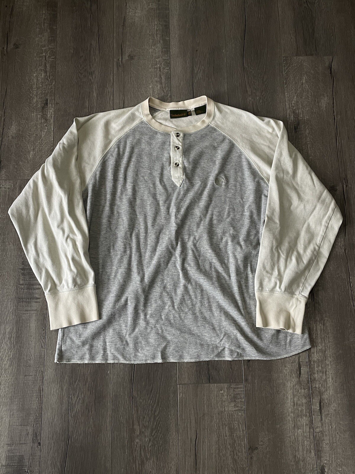 Timberland Thermal Waffle Henley Long sleeve Shirt Men Size XXL Grey/ Off-White gallery
