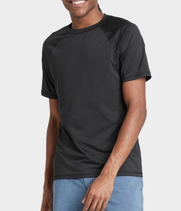 Men's Slim Fit Short Sleeve Rash Guard Swim Shirt - Goodfellow & Co Black SMALL gallery
