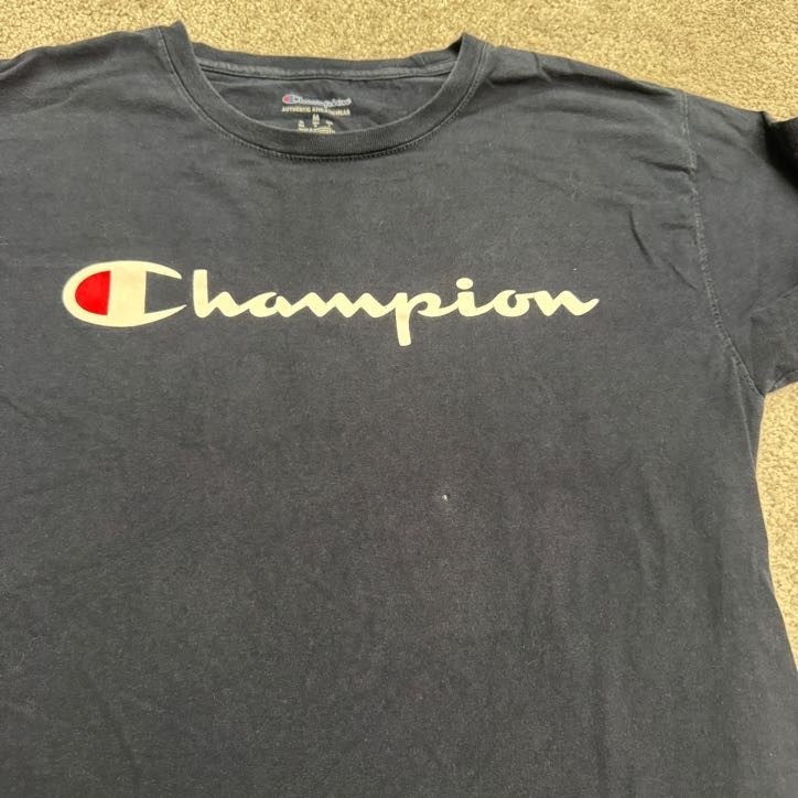 Champion Graphic Long Sleeve T-Shirt Mens Medium Navy Blue Crew Neck Cotton Tee gallery