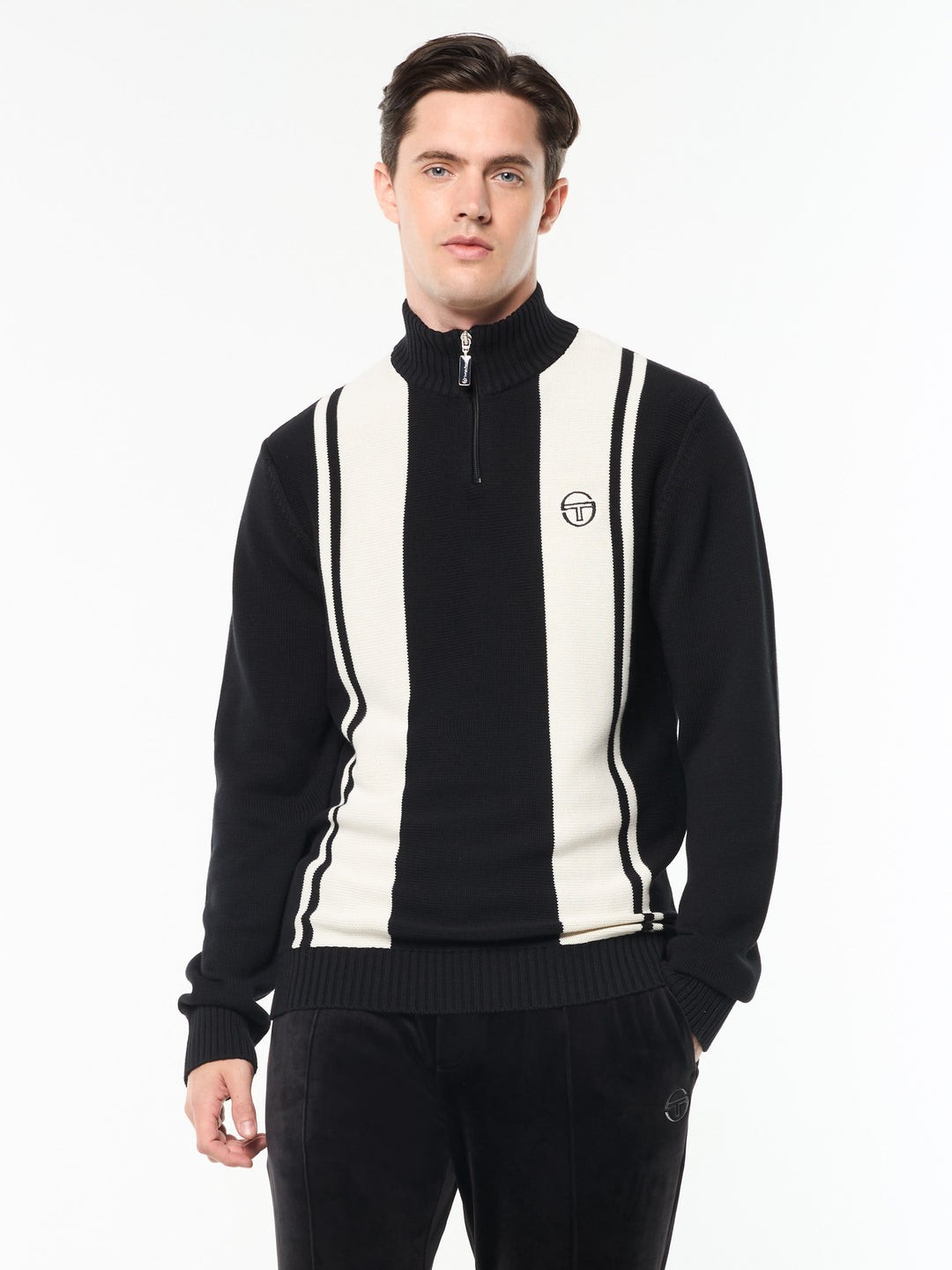 Sergio Tacchini Young Line Zip Up Knit Jumper Polo Track Top Vintage Retro Black gallery