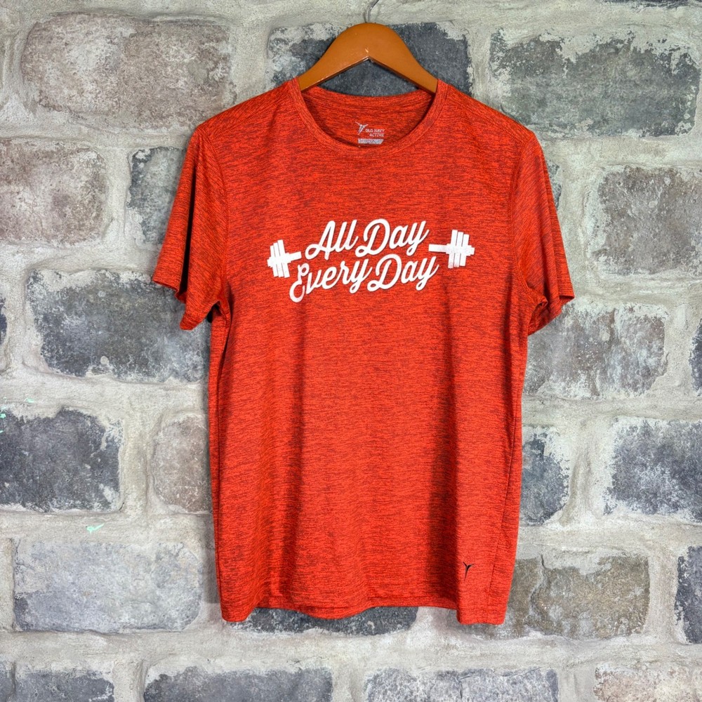 Old Navy Active Men's Go-Dry Graphic Tee Orange Heathered Gym Shirt Medium