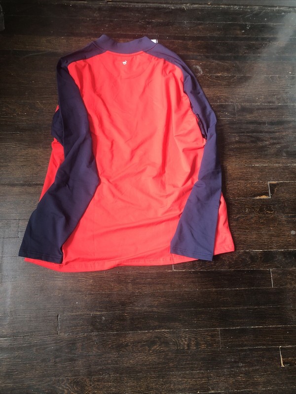 Michel Rouen Performance Red Blue Colorblock Quarter zip Golf Logo Pullover 2XL gallery