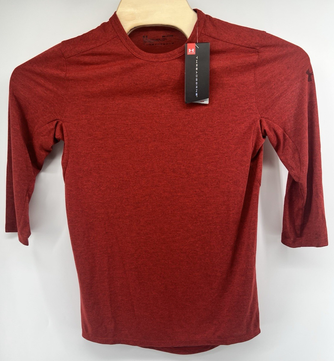 Under Armour Mens Threadborne 3/4 Sleeve Shirt Small Fitted New Red Heather gallery