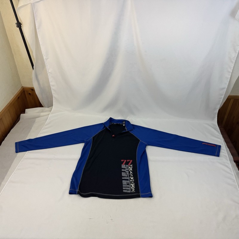 Bugle Boy 77 Tracking System Quarter Zip Pullover Men's Size M Black Blue gallery