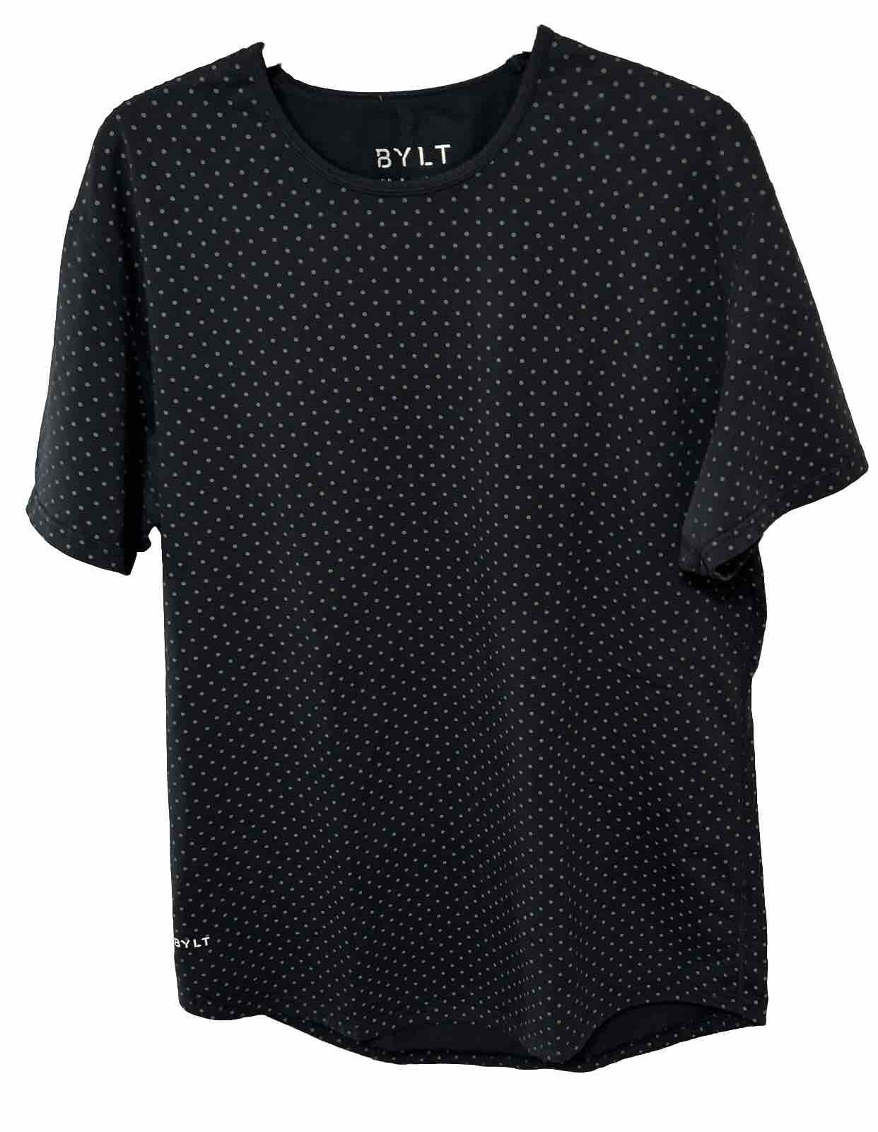 BYLT Drop Cut Lux Active T-Shirt * Large* Blue Polka Dot Performance Stretch gallery