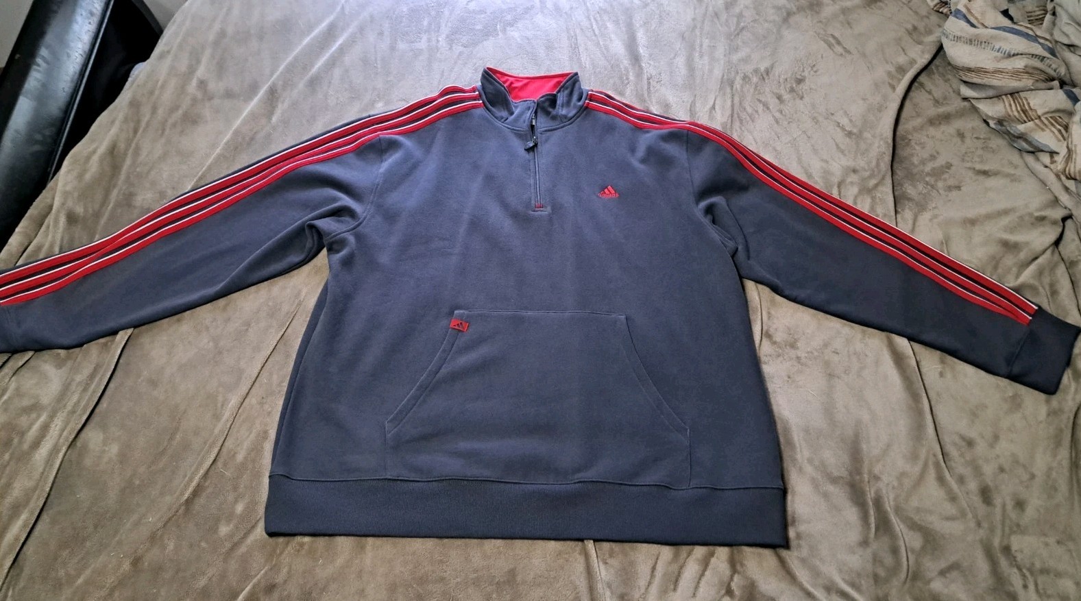 Adidas 2XL Quarter Zip Pullover Sweater Navy And Red gallery