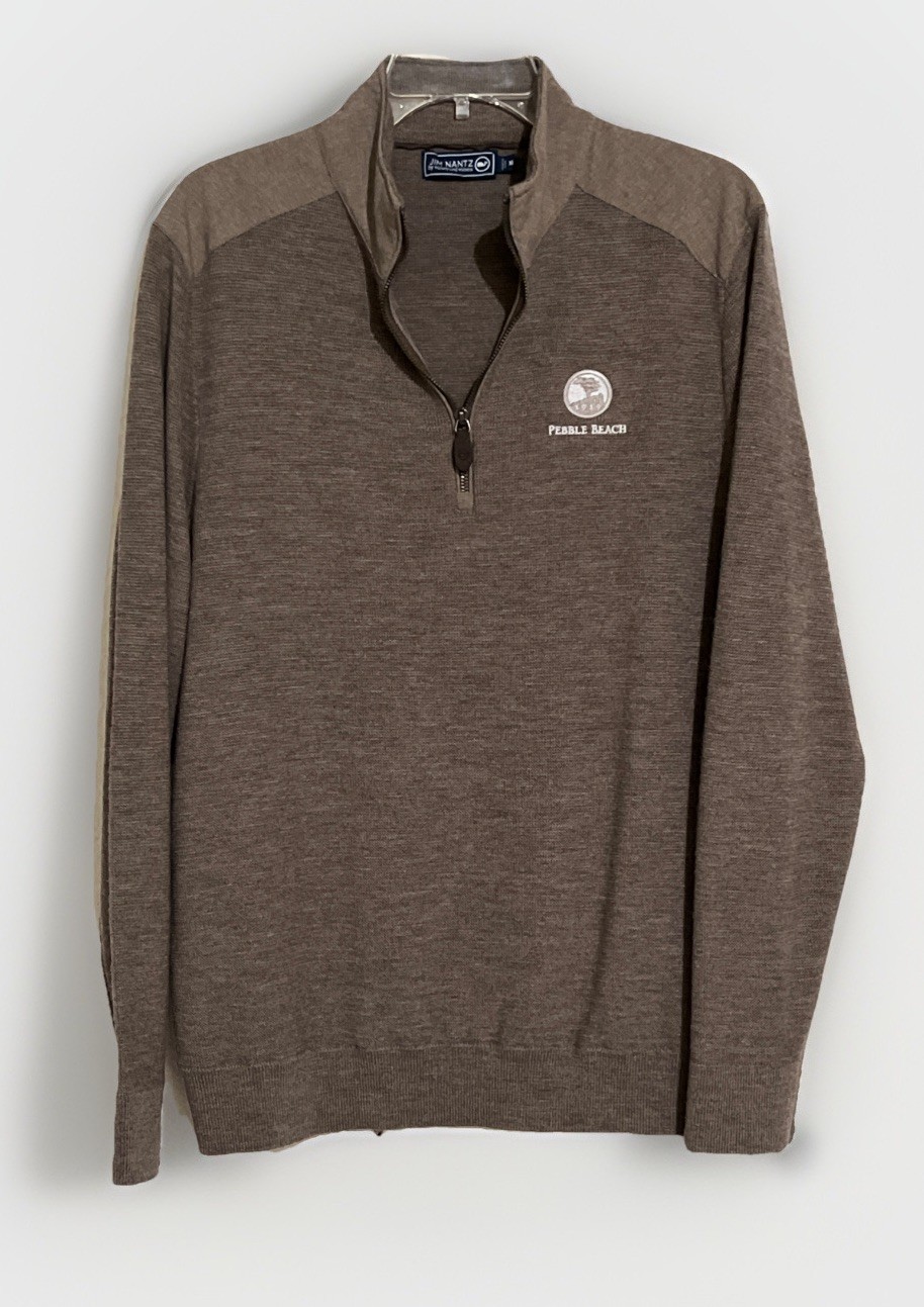 NWOT VINEYARD VINES M-L TAUPE BROWN JIM NANTZ PEBBLE BEACH MERONO WOOL 1/4 ZIP gallery