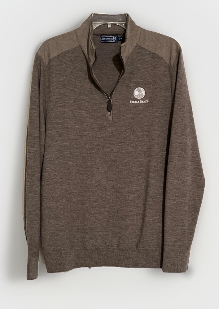 NWOT VINEYARD VINES M-L TAUPE BROWN JIM NANTZ PEBBLE BEACH MERONO WOOL 1/4 ZIP