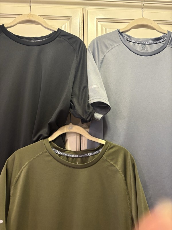 3 ZENGVEE Men's Workout Shirts Dry Fit Moisture Size Large Black Gray Green Poly gallery