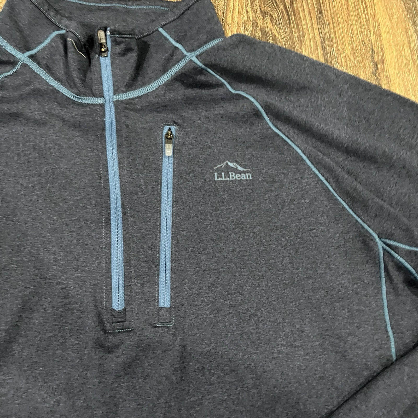 LL L.L. Bean Quick Dry Trail Tee Shirt Mens Large Blue 1/4 Zip Outdoor Camp Mock gallery